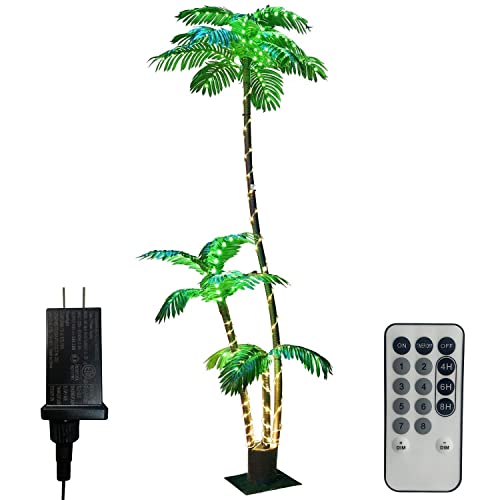 Artificial Palm Tree Christmas Tree 7Ft 3Trunks 260LED Lighted Simulation Tropical Palm Tree Fake Plant Light for Patio Home Office Beach Yard Cruise Hawaiian Party Tiki Bar Decorations - Electric - style: 7FT Plug-in