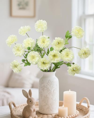 Coferset 6pcs Artificial Silk Mums Flowers Realistic Chrysanthemum Stems 22" Fake Gerbera Daisy for DIY Bouquet Centerpieces Floral Arrangements Vase Fillers Wedding Shower Decorations(Light Yellow) - color: Light Yellow