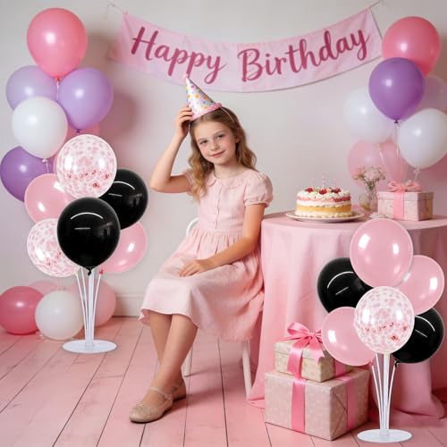 TONIFUL 4 Set Black Pink Balloon Centerpieces for Table,Balloon Stand Kit for Party Decor Sweet 16 18 21st 30 40 50 60 70th Birthday Decorations Anniversary Bridal Shower Graduation Decorations 2026 - color: Black Pink Confetti