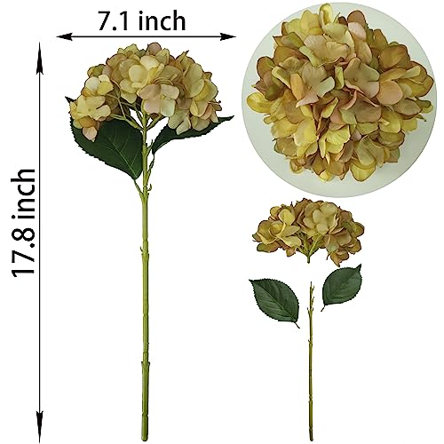 Hydrangea Artificial Flowers,6 Pcs Faux Hydrangea Flowers,Artificial OchreYellow Hydrangeas Flowers with Stems,Fake Hydrangeas,Yellow Silk Flowers with Stems for Home Decor - color: Ocher Yellow