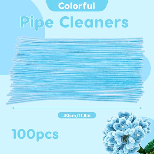 100 Pcs Solid Color Pipe Cleaners, 12 Inch 6mm Single Color Chenille Stems, Fuzzy Flexible Craft Pipe Cleaners, Bulk Art DIY Supplies , Flower Making, Holiday Decor & Handmade Projects (Light Blue) - color: Light Blue