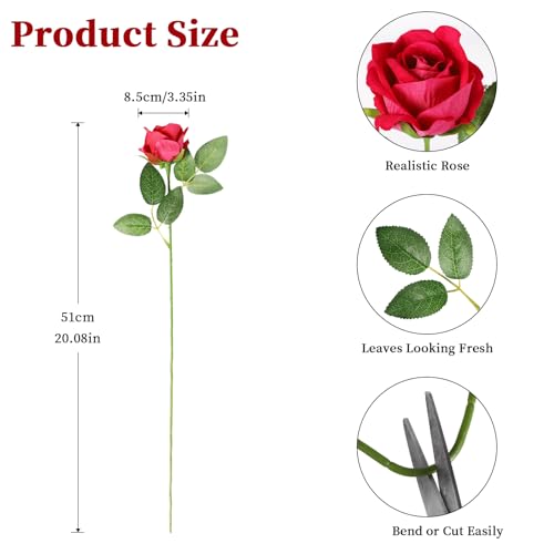 40 PCS Artificial Flowers Fake Roses with Long Stem Realistic Artificial Flowers Bulk for Wedding Party Home Bathroom Kitchen Decor (Rose+Purple) - color: Rose+purple