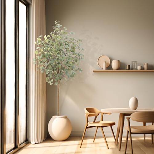Nafresh Tall Eucalyptus Tree Artificial，6ft(72in) Faux Eucalyptus Tree with Realistic Silk Leaves， Fake Trees Indoor Outdoor for Home Office Living Room Bedroom Foyer Porch Decor.