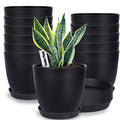 SwinDuck Plant Pots, 12 Pack 6 inch Modern Plastic Planters with Drainage Holes and Saucers for Indoor Outdoor Plants and Flowers, Black - color: Black