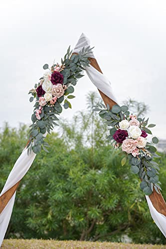Ponatia Wedding Arch Flowers (Pack of 2), Artificial Burgundy & Nude & Ivory Wedding Flowers for Welcome Signs and Ceremony Reception - color: Burgundy & Nude & Ivory