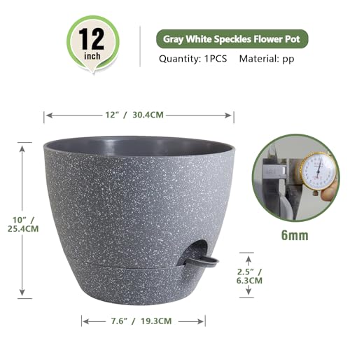 Meowell 12 inch Large Self Watering Pots, Plant Pots with Mesh Drainage Holes for Indoor Outdoor Plants, Plastic Planters with Deep Reservoir for Garden House Flower Plants, Speckled Grey - color: Speckled Grey, size: 12inch B