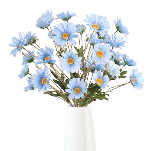 Light Blue 6Pcs Artificial Daisy Flowers 36 Heads 29.52” Long Stem Fake Wild Flowers for Room Home Decor Bath Party Wedding Garden Tall Vase Arrangement(Light Blue) - color: Light Blue