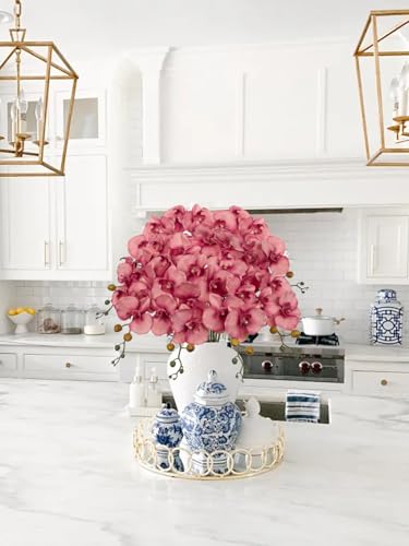 DILATATA 6PCS 32" Artificial Orchid Stems Pink Butterfly Orchid Faux Phalaenopsis Flowers for Home Wedding Centerpieces Office Table Decorations Real Touch Silk Orchids for DIY Floral Arrangements - color: L-purple