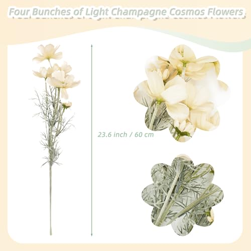 Artificial Flowers Calliopsis Silk Flower Arrangements, 4 Bunches Long Stem Cosmos Plastic Flowers for Vase, 23.6 Inch Wildflowers Artificial Flowers Bulk for Decor, Wedding Centerpieces (Champagne) - color: Champagne, size: 4pcs