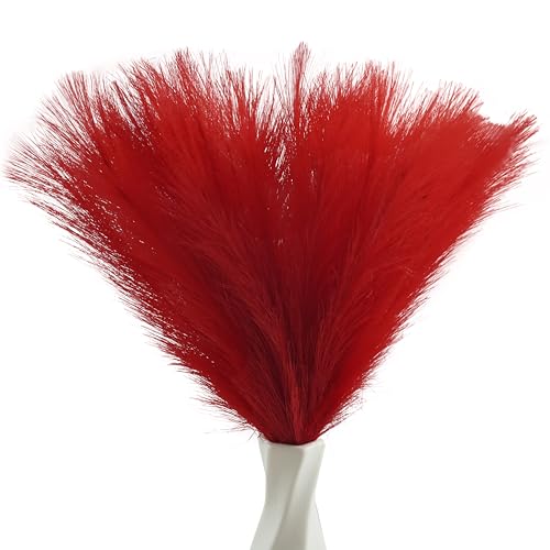 40pcs Red Artificial Pampas Grass 21.6" Faux Dried Flowers Pompas Grass Bouquet Flower Arrangement and Vase Filler for Gothic Room Decoration Wedding Party Boho Home Decor - color: Red
