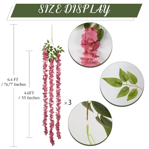 IPOPU Dusty Pink Wisteria Hanging Flowers Garland 6.4FT Wisteria Garland Hanging Flowers for Decoration for Wedding Arch, Backdrop, Garden Party Decor, 3 PCS (Dusty Pink) - color: Dusty Pink