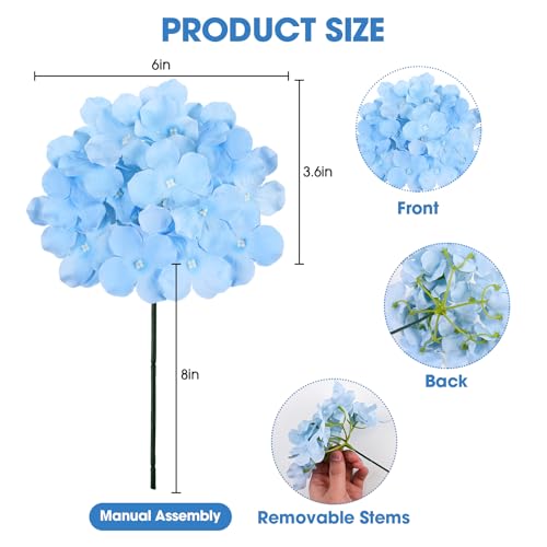 108PCS Hydrangea Artificial Flowers Silk Fake Flowers with Stems for Mother's Day, Home Wedding Decor, Party Table Centerpieces DIY Project and Bouquet Floral Garlands Decoration (Blue) - color: Blue