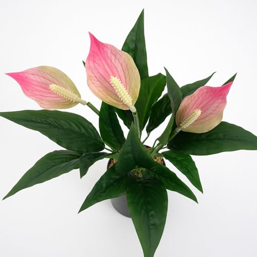 2 Packs Artificial Spathiphyllum Silk Plants 18.5" Faux Peace Lily Anthurium Flower for Wedding Home Garden Decoration (Pink) - color: Pink