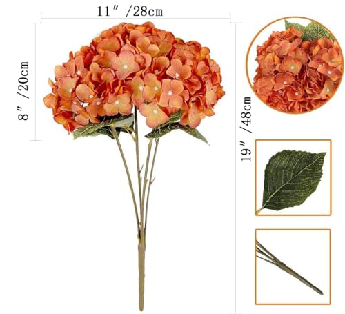 2Bouquets Artificial Fake Flowers Plants Silk Hydrangea Arrangements Wedding Bouquets Decorations Plastic Floral Home Kitchen Garden Party Festival Bar DIY (Orange,5 Flower Heads) - color: Orange，5 Flower Heads