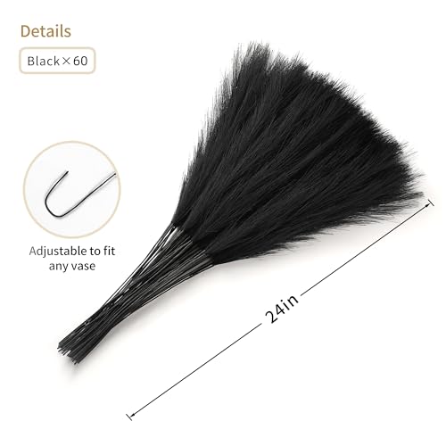 Wertuirk 60pcs Black Pampas Grass - 24 Inch Faux Pampas Grass Decor, Short Artificial Pampas Grass for Gothic Room Decoration, Wedding, Party, Halloween and Home Decor (Black) - color: A Black, size: 60 Pieces