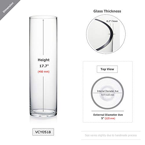 WGV Cylinder Vase, Diameter 5", Height 18", Clear Glass Floral Planter Container, Tall Centerpiece Arrangement for Wedding Party Event Home Office Decor, 1 Piece - size: 5"x18"H CL