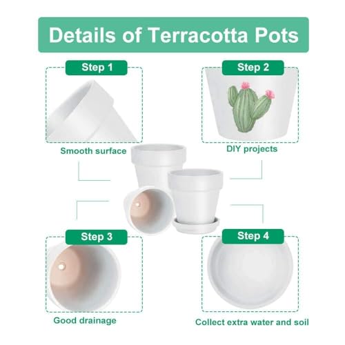 vensovo 3 inch White Terracotta Clay Pots for Plants with Saucer - 12 Pack Small Terra Cotta Planter Great for Garden Windowsill Indoor & Outdoor Wedding Favors Gifts - color: White
