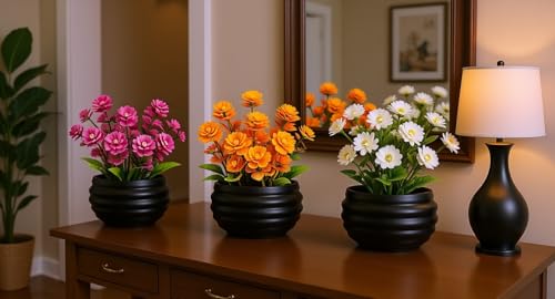 Smart Artificial Plants Set of 3, Mini Faux Flowers for Home, Office Desk, Bedroom & Bathroom Decor