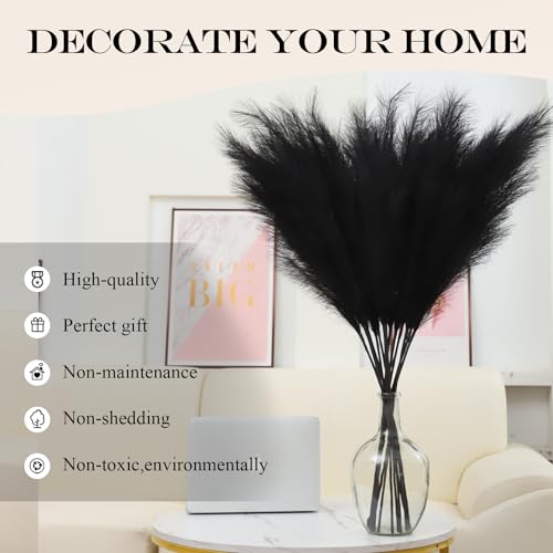 43" Black Pampas Grass Tall - 8 PCS Faux Pampas Grass Decor Artificial Pampas Grass Bouquet Flower Arrangement and Vase Filler for Wedding Boho Home Baby Shower Mothers Day Decoration - color: Black