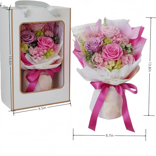 Preserved Flowers Bouquet, Flowers for Delivery Prime,100% Real Roses That Last Up to 3 Years, Gift for Her: Birthday Christmas Valentine's Day Mother's Day,Christmas, Room Decorations (Pink)