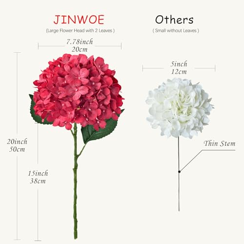 JINWOE 4PCS Silk Hydrangea Artificial Flowers, 21" Red Large Lifelike Flowers for Indoor Bouquet Table Centerpieces Floral Arrangements Home Wedding Home - color: Red