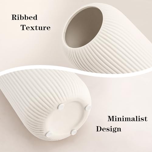 Ceramic Vase for Flowers – Modern Small Ribbed Textured Flower Vase for Home Decor, Pampas Grass, Decorative, Farmhouse, Coffee Table, Kitchen Centerpieces, Bookshelf and Home Living (XL White) - color: Tall White