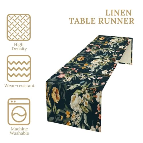 Vintage Floral Table Runner for Linen Table Decor, Retro Green Botanical Flower Printed for Dining Room Kitchen Office Party Holiday Home Decorate 13" x 36" - color: Floral_23, size: 13"W x 36"L (Pack of 1)