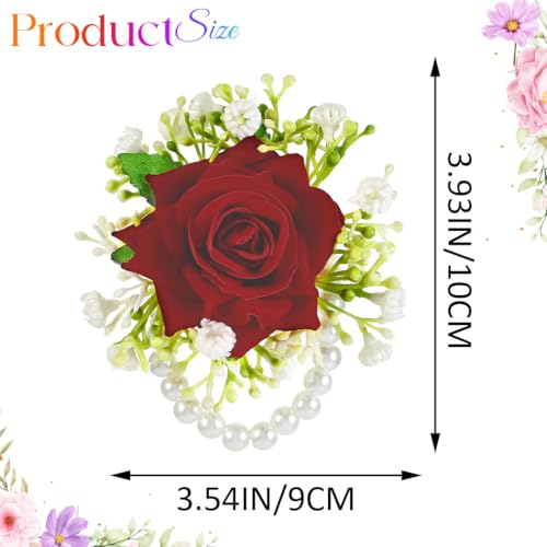 Wedding Corsage Wristlet Red Rose Wrist Corsage for Women (Red) - color: Red
