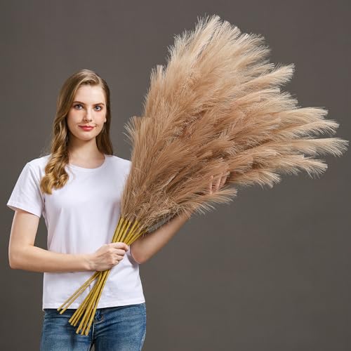 7 Pcs 45" Faux Pampas Grass – Fluffy Artificial Pompous Grass for Tall Floor Vase, Non-Shedding Home Decor, Boho Wedding Flowers, Baby Shower Centerpieces, Bedroom & Living Room Decor (Brown) - color: Brown