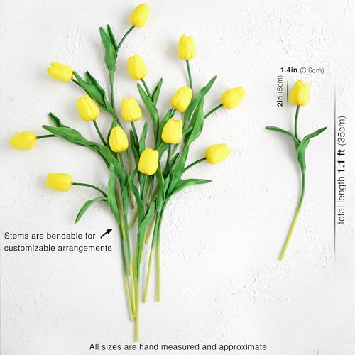 FiveSeasonStuff Real Touch Tulips Artificial Flowers – 15 Stems Faux Tulip Bouquet in Gift Box for Wedding, Home Decor, Party, Floral Arrangements (Candle Glow Yellow) - color: #12 Candle Glow Yellow