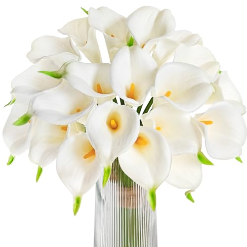 Letjolt Artificial Calla Lily Flowers, Yellow White, 20Pcs | Fake Flower Bouquet, Home Decoration, Wedding Party Decor - color: Yellow-white