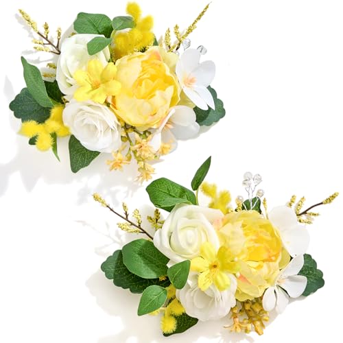 Serwalin 2 Pcs Boutonniere, 6-7 Inch Yellow Corsage for Wedding, Boutonniere for Men Groom and Best Man Prom Ceremony Anniversary Party Suit - color: Yellow, size: Boutonniere-2pcs