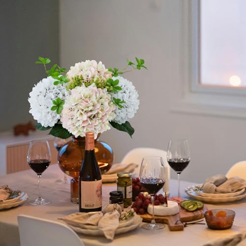 ZYTUYO 3PCS White Hydrangea Artificial Flowers 20" Large Fake Latex Real Touch Hydrangeas Flowers with Stems Faux Silk Bouquet for Indoor Home Decor Table Wedding Party Floral Outdoor Centerpieces - color: White