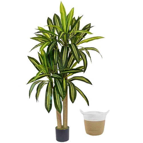 Warmplants Artificial Dracaena Tree, 5ft Tall Fake Dracaena Plant with Basket, Indoor Outdoor Faux Topiary Yucca Trees for Office Home Living Room Porch Patio Décor - color: Dracaena, size: 5ft