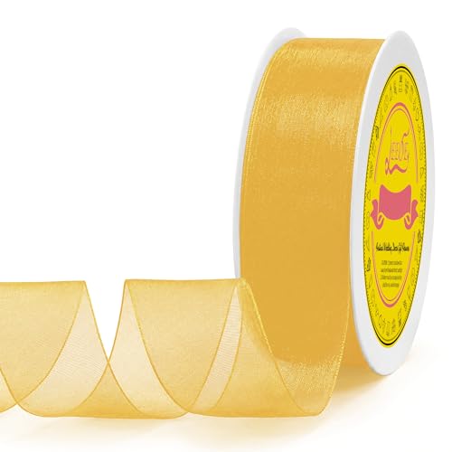 Light Gold Organza Ribbon 1-1/2 inch x 50 Yards Sheer Chiffon Ribbon for Gift Wrapping Wedding Invitations Party Decoration Bridal Bouquets Crafts - color: Light Gold, size: 1-1/2" X 50 Yards