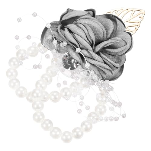 MECCANIXITY Wrist Corsage Artificial Flower Bracelets Pack of 1 Rose Wrist Bride Groom Decorative for Wedding Ceremony Prom Party Anniversary, 9x7cm Light Grey - color: Light Grey