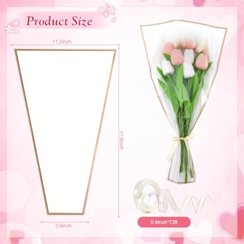Wzifyf 50 PACK Flower Bags for Bouquets Flower Bouquet Holders White Floral Wrapping Paper flower Sleeves Build Your Own Bouquet Bar with 72 Ft Ribbons for Valentine's Day Packaging Supplies - color: White, size: bouquet wrap