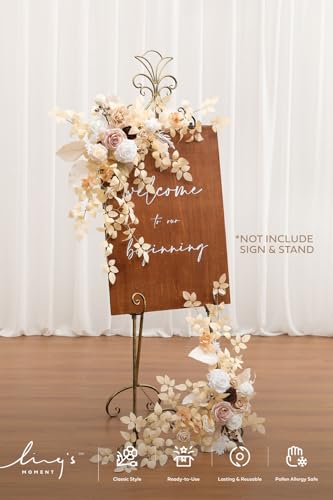 Ling's moment 2pcs Wedding Flowers Garland Artificial Floral Swag Arch Decorations Greenery Arrangements White & Beige Ceremony Reception Garden Easel Wall Entryway Outdoor Board(NOT Include Sign) - color: White & Beige & Blush