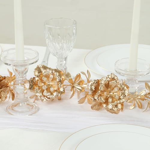 Efavormart 6.5ft Metallic Gold Artificial Magnolia and Jasmine Flower Garland, Shimmering Floral Hanging Vine for Table Runners, Arches and Backdrop Decor - color: Type8