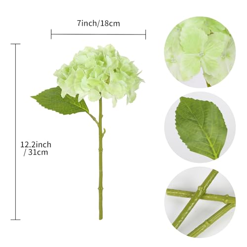 IPOPU Green Hydrangea Artificial Flowers 6Pcs Faux Hydrangea Flowers Real Touch 12'' Latex Fake Hydrangea Stems for Wedding Bouquets Arrangement Home Table Centerpieces Party Decor (Green) - color: Baby Green