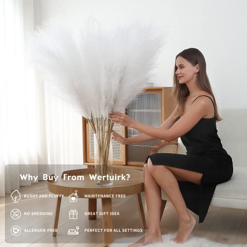 Wertuirk 8 Pcs 45 inch Tall Faux Pampas Grass Decor, Large Artificial White Pompous Grass Bulk, Long Fake Pompas for Floor Vase Filler, Wedding, Baby Shower, Home and Boho Decor (White) - color: White