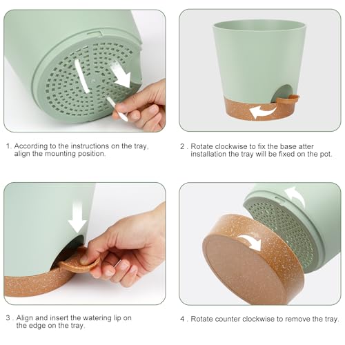 YNNICO 8-Inch Plant Pots, Self-Watering Planters with Drainage Holes & Saucers for Indoor and Outdoor Plants (2-Pack, Green) - color: Green, size: 8 inch