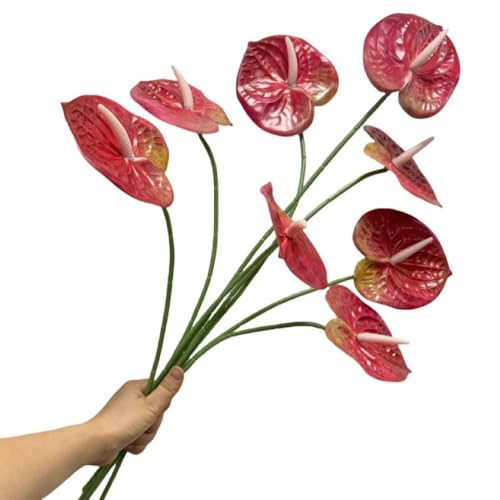 8 Pcs 23-5/8 inch Artificial Anthurium Flowers Real Touch Fake Flower for Table Centerpieces Arrangement and Bridal Wedding Festival Decor Flower Arrangement (Dark Pink) - color: Dark Pink