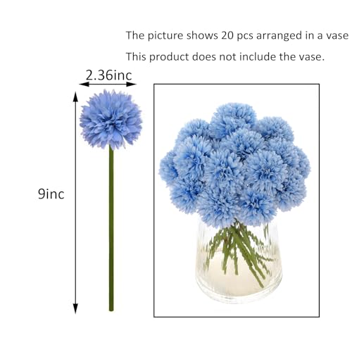Kimura's Cabin 20Pcs Chrysanthemums Artificial Flowers Silk Faux Mums with Stem Fake Ball Flower for Wedding Bouquets Arrangements Home Coffee Table Centerpieces DIY Decoration,Blue - color: Light Blue