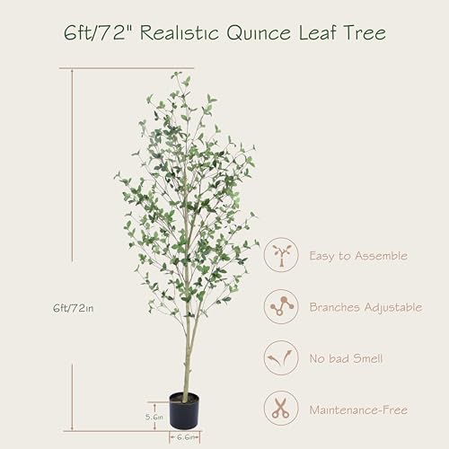 Bellacat 6ft Artificial Quince Leaf Tree with Realistic Trunks, 72in Faux Quince Leaf Tree with Lifelike Leaves for Garden, Home, Living Room Decor - style: 6ft Quince Leaf Tree