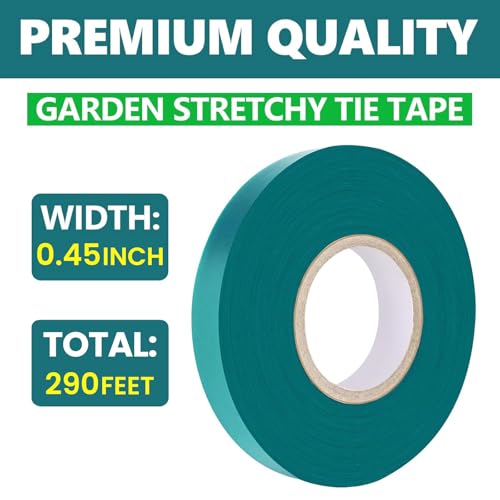 Garden Tie Tape 0.45" 290 Ft, Stretch Tie Tape Roll, Sturdy Plant Ribbon Garden Green PVC Plastic Stake Gardening Tools for Indoor Outdoor Patio Plant Use - size: 290 ft