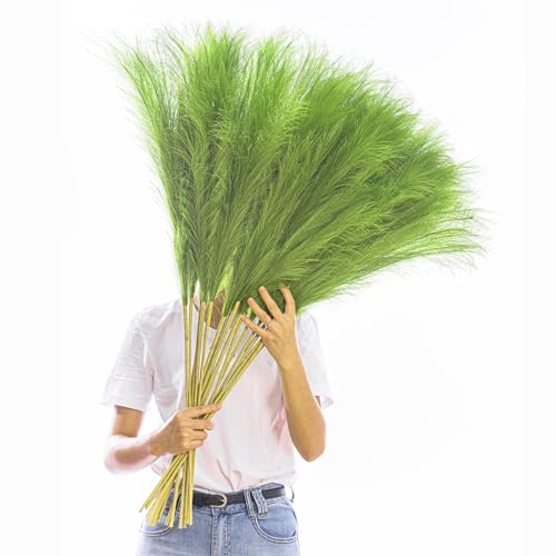 38" 10 Stems Tall Pampas Grass Decor - Faux Pampas Grass for Floor Vase Fluffy Artificial Pampas Grass for Boho Home Wedding Mothers Day Decoration（Green） - color: B-grass Green