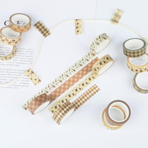 12 Rolls Martini Washi Tape, Vintage Brown Checkered Bow Masking Tape, Martini Coffee Decorative Sticker for Birthday Party Afternoon Tea Holiday Scrapbook Journal DIY Craft Gift Wraps 16.4FT - color: O