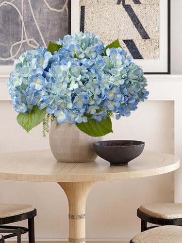 ZYTUYO 20in 4PCS Faux Blue Hydrangea Artificial Flowers Lifelike Latex Hydrangeas Faux Flower Heads Real Touch Fake Bouquet with Stem for Silk Floral DIY Home Office Party Table Decor - color: Blue