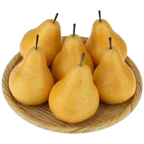 Gresorth 6pcs Artificial Pear Decoration Fake Fruit Lifelike Simulation Fruits Home Party Kitchen Photography Props - color: Yellow Pear